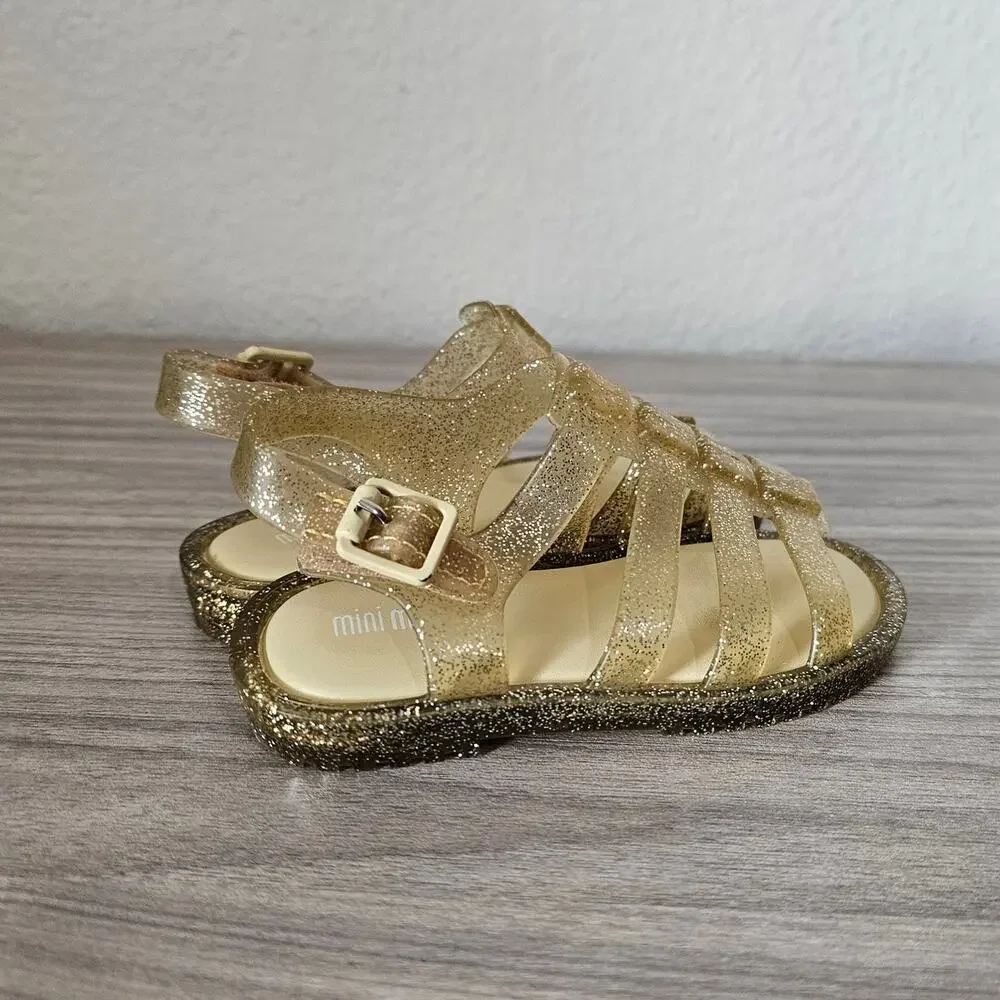Mini Melisa Flox Sandal Glitter Gold Jelly Shoes Toddlers Little Kids USA 7